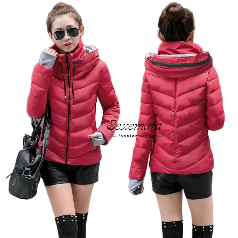 Женские классические вниз верхняя одежда, куртка плюс размер женские пальто тонкий осень-зима парки воротник верхняя одежда с длинным рукавом повседневные куртки - Цвет: Красный