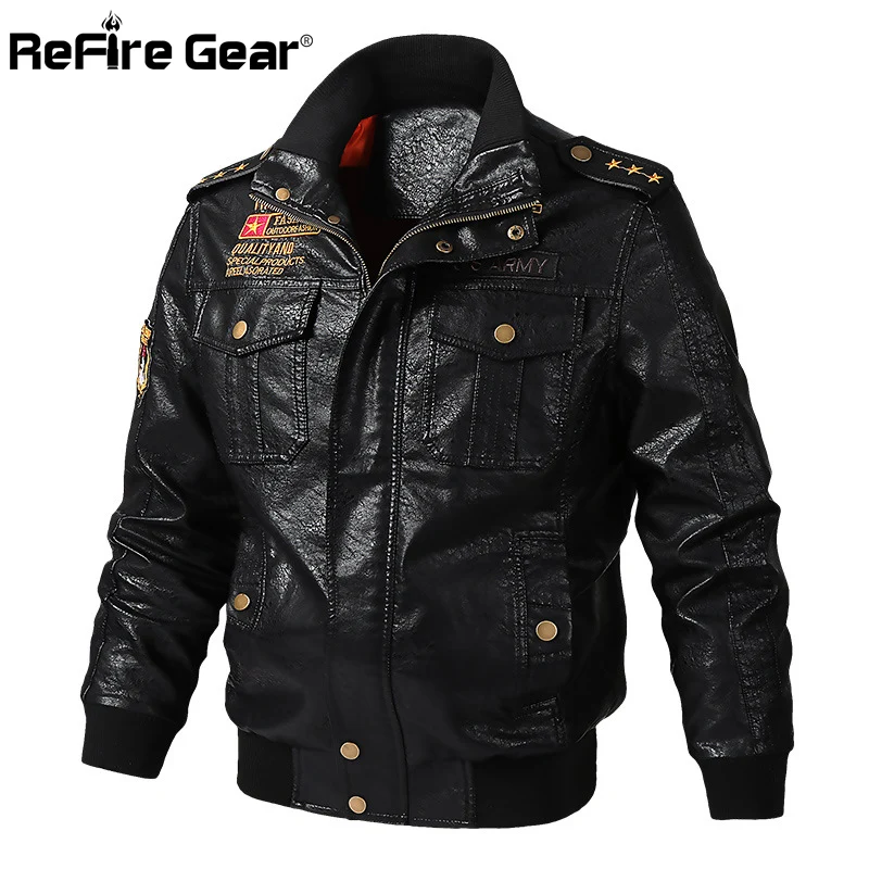 Refire gear военная куртка-бомбер из искусственной кожи Мужская Осенняя байкерская куртка из искусственной кожи тактическая винтажная Повседневная куртка-пилот