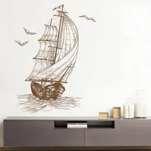 Home Art Decor DIY Ocean Seagull Sail Boat Wall Sticker Kids Nursery Room Baby Bedroom PVC Art Wall Decals 2017ing