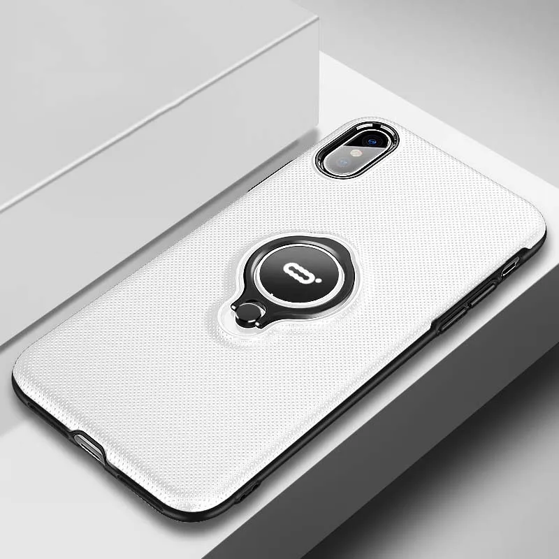 Чехол-подставка с кольцом для IPhone X XS Max XR, тонкий мягкий силиконовый чехол из ТПУ с прозрачной пряжкой, Magentic Kickstand, задняя крышка, Fundas - Цвет: White