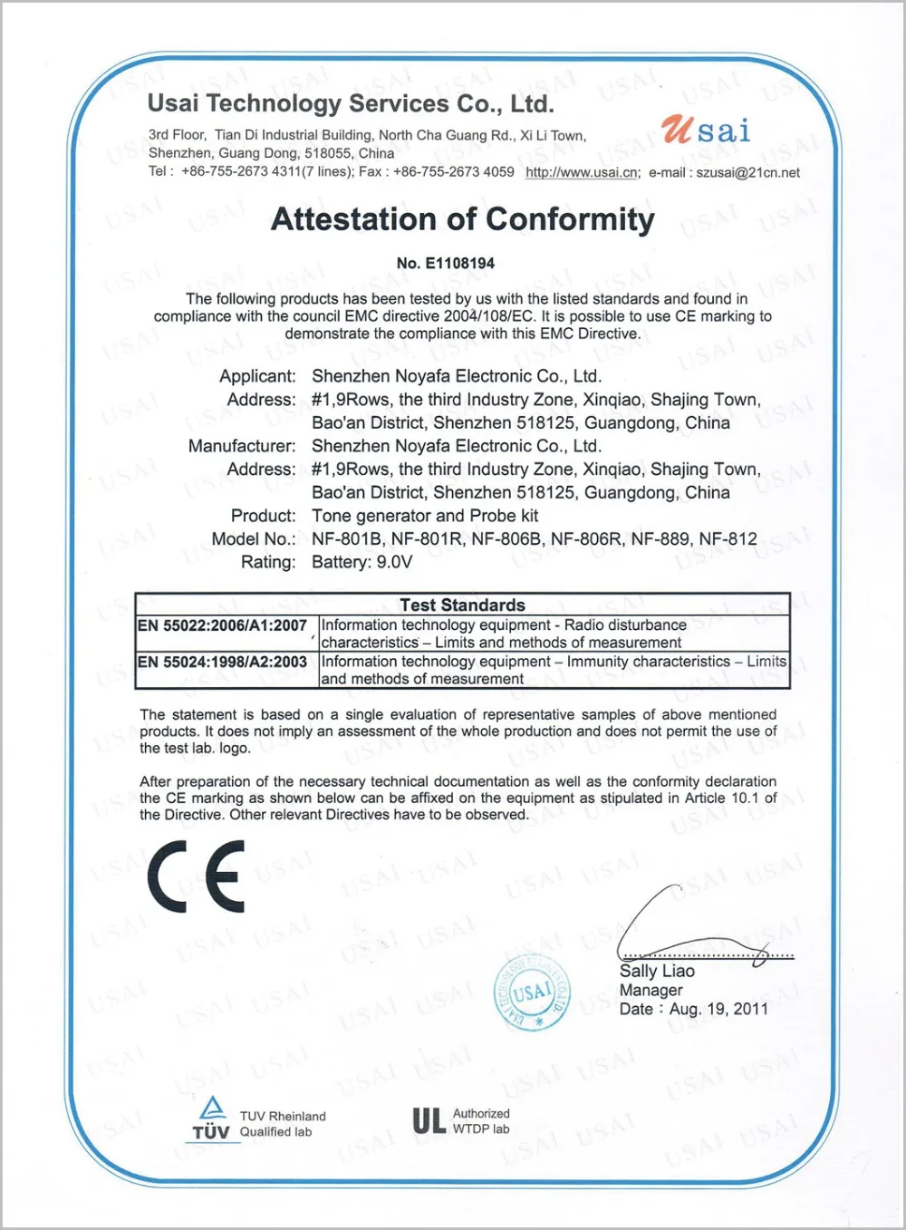 NF-801R CE Certification