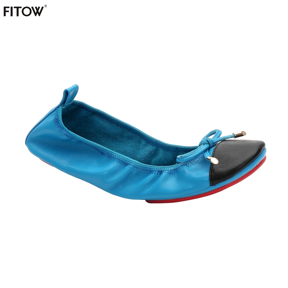 

2 Pairs/lot Foldable Ballerina Shoe Women Mix Color Leather Ballet Flats Foldable Portable Flats Shoe with Black Cap Size 36-42