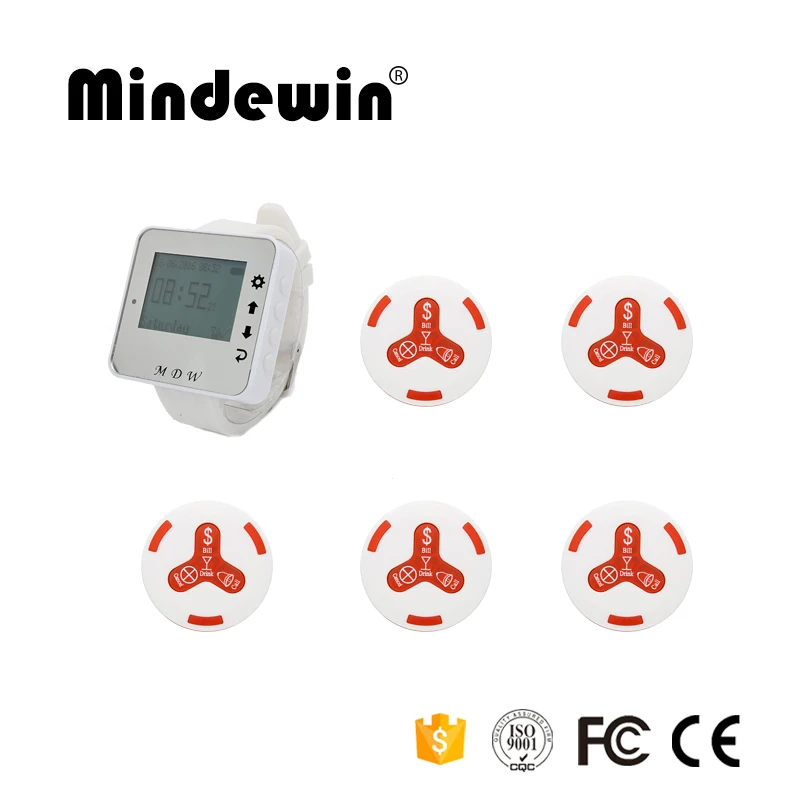 Mindewin дизайн 1 шт. M-W-1 часы пейджер-приемник+ 5 шт. M-K-4 вызов официанта услуги Ресторан беспроводной пейджер вызова системы - Цвет: Red