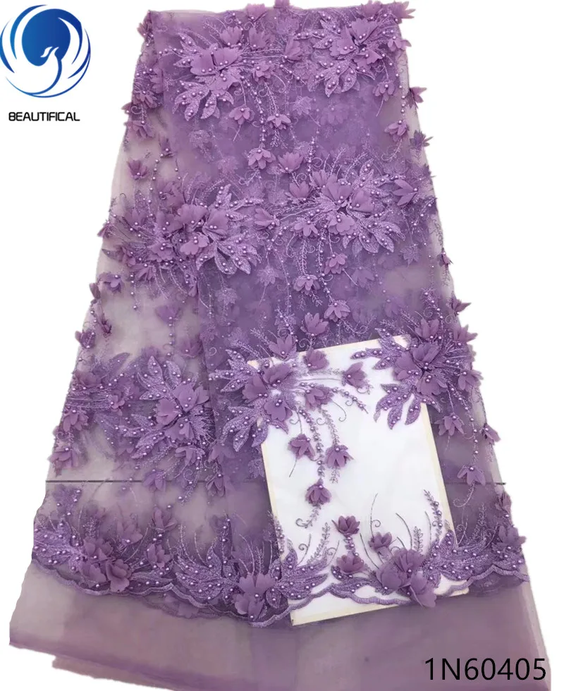 

Beautifical lace fabric african net lace fabric high quality lace fabric purple with beads material flowers style 5yards 1N604