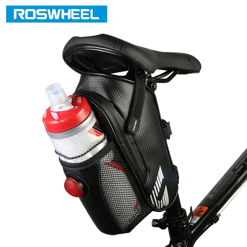 

ROSWHEEL Bike Tail Bag Seatpost Pouch Bicycle Saddle Storage Cycling MTB Road Rear Pannier to hold water bottle LED Light Option