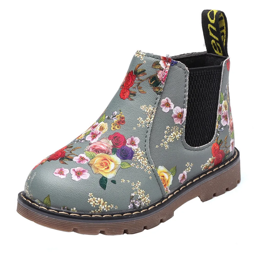 Детская обувь для маленьких девочек; модная кожаная детская обувь с цветочным рисунком; Ботинки martin; повседневные детские пинетки; нескользящие ботинки; BFOF