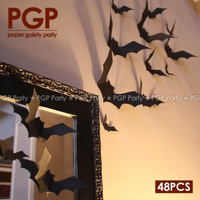 pgp bat swarm paperboard wall stricker 3d halloween backdrop diy indoor living room