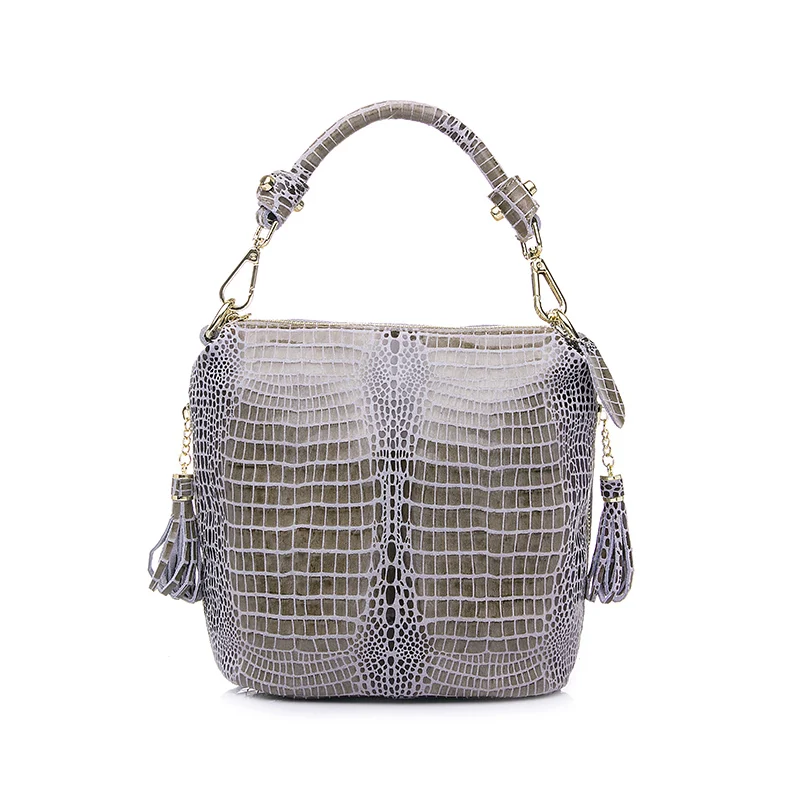 Realer брендовая натуральная кожа женские сумки с узором «крокодиловая кожа» клапаном сумка женская сумка с кисточкой женская сумка - Цвет: gray