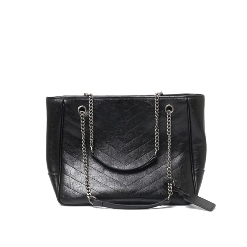 

New ladies leather tote bag Fashion large capacity V character European and American embroidery line shopping bag