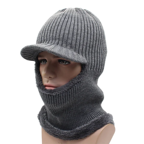 AETRUE вязаная шапка для мужчин женщин зимняя шапка маска Балаклава шарф зимняя шапочки для мужчин теплые мягкие Мех животных шерстяной берет кепки шапки - Цвет: gray