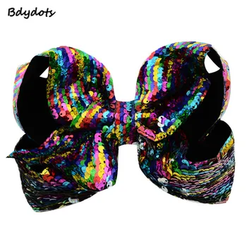 

20Pcs Mix Colors Large 8inch Girls Embroideried Sequin Bows With Alligator Clips Kids Hairpins Bling Barrette Hair Accessories