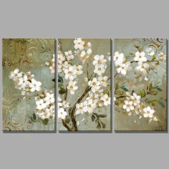 

3 Piece American Style white Plum oil painting flower Home Decor Wall Painting Paintings for living room