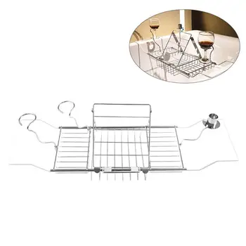 

Stainless Bathtub Tray Over the Tub Racks Retractable Shower Organizer with Extending Sides for Holding Wine and Towels