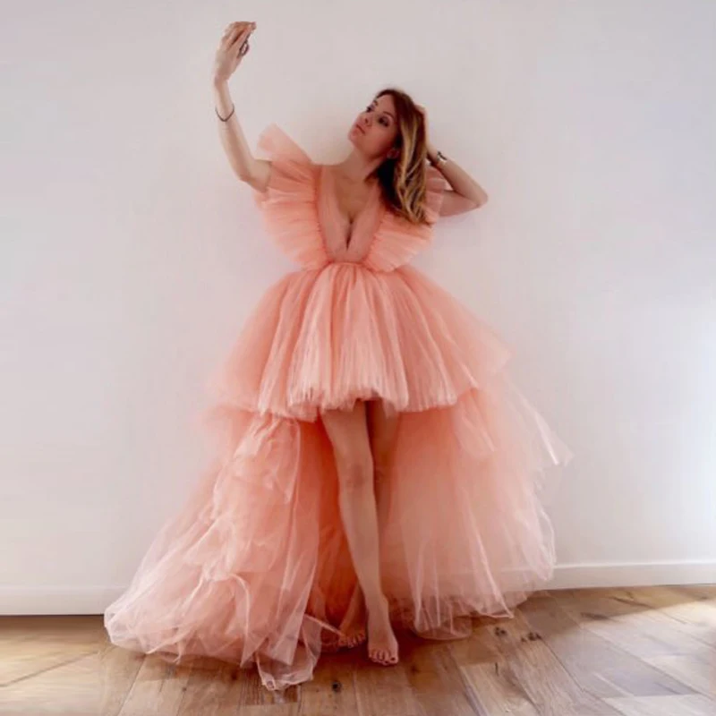 Один элемент трендовые тюлевые Румяна розовые многоярусные тюлевые платья для выпускного вечера высокая низкая юбка-пачка с оборками