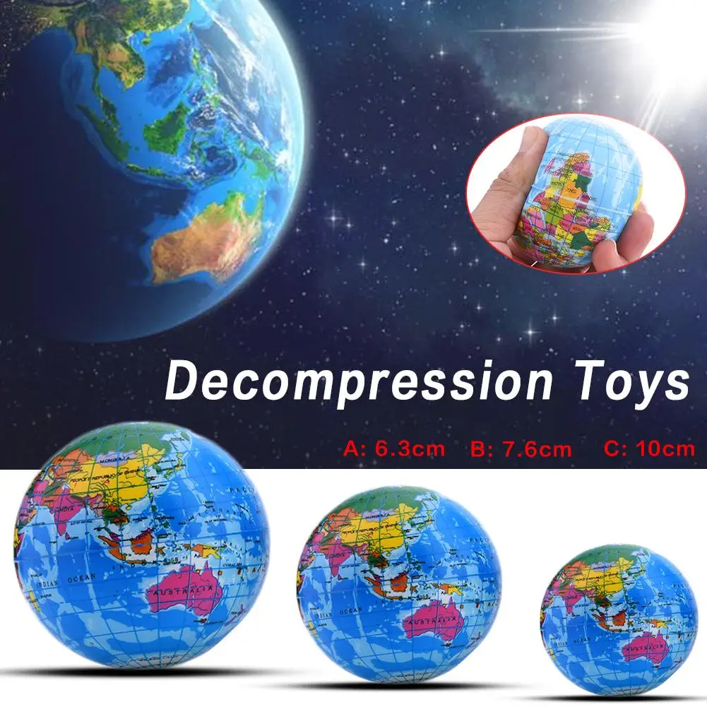 

6-10CM PU Funny Foam Bouncy Ball Tellurion Adult Decompression Toys Worldmap Sponge Ball