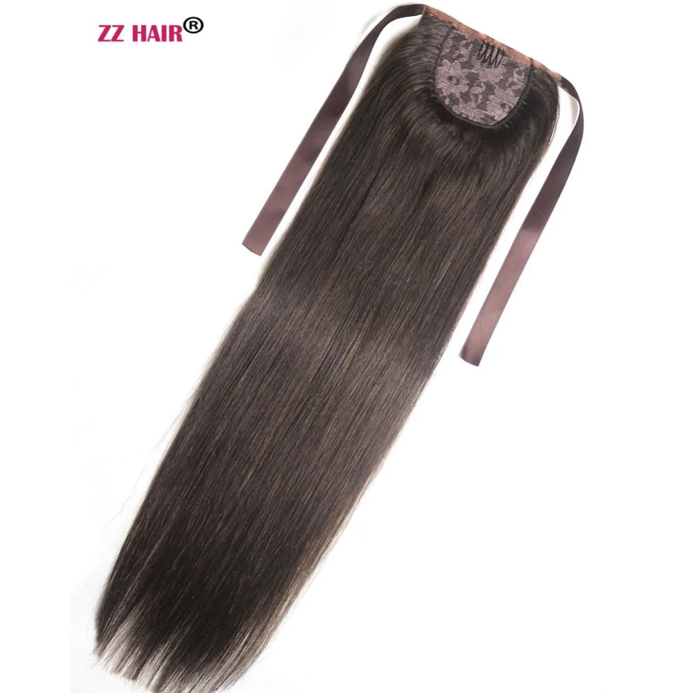 

ZZHAIR 120g 16"-28" Machine Made Remy Hair Ribbon Ponytail Clips-in Human Hair Extensions Horsetail Natural Straight Hair