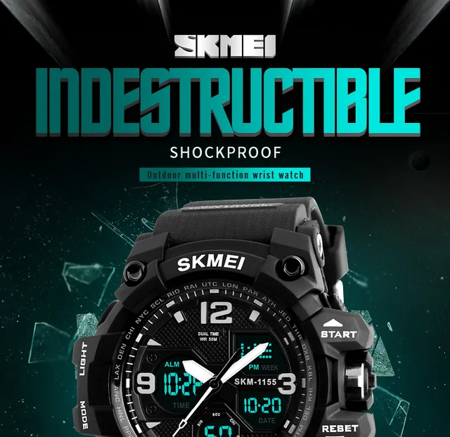 SKMEI New Fashion Men Sports Watches Men Quartz Analog LED Digital Clock Man Military Waterproof Watch Relogio Masculino 1155B -
