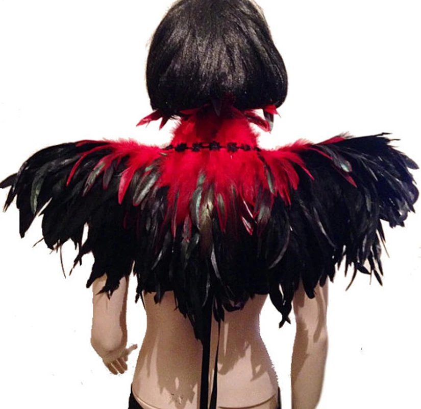 Red and Black Burlesque Feather Shawl Scarf Cape Gothic Dresses Costume Halloween Fashion Costume (4)