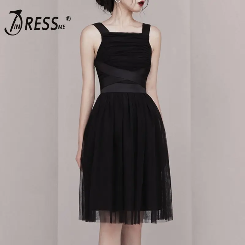 INDRESSME 2019 новое женское черное платье средней длины|Платья| |