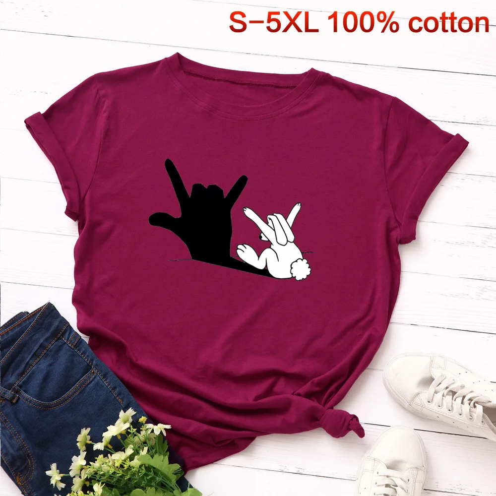 

SKOONHEID Funny Rabbit Plus Size Tee Shirt Women Cartoon Tees Cute Animal Basic Tops New Harajuku Summer Casual Cotton T-shirt