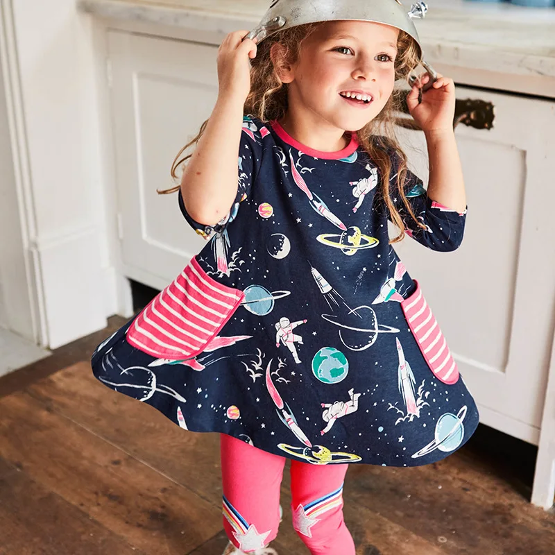 

Little maven 2-7Years Autumn Planet Toddler Kids Girl Children's Fall Clothing Sets Girls Boutique Outfits For Baby Dress Suit