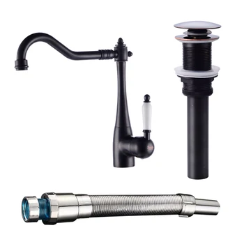 

watermark with drain Bathroom black Single Handle Basin Faucet Sink back mixer tap