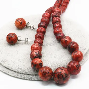 

6-14mm Accessories Red Epidote Beads Lucky Stones Tower Necklace Chain Earbob Earrings Sets Women Gifts Jewelry Natural Stone