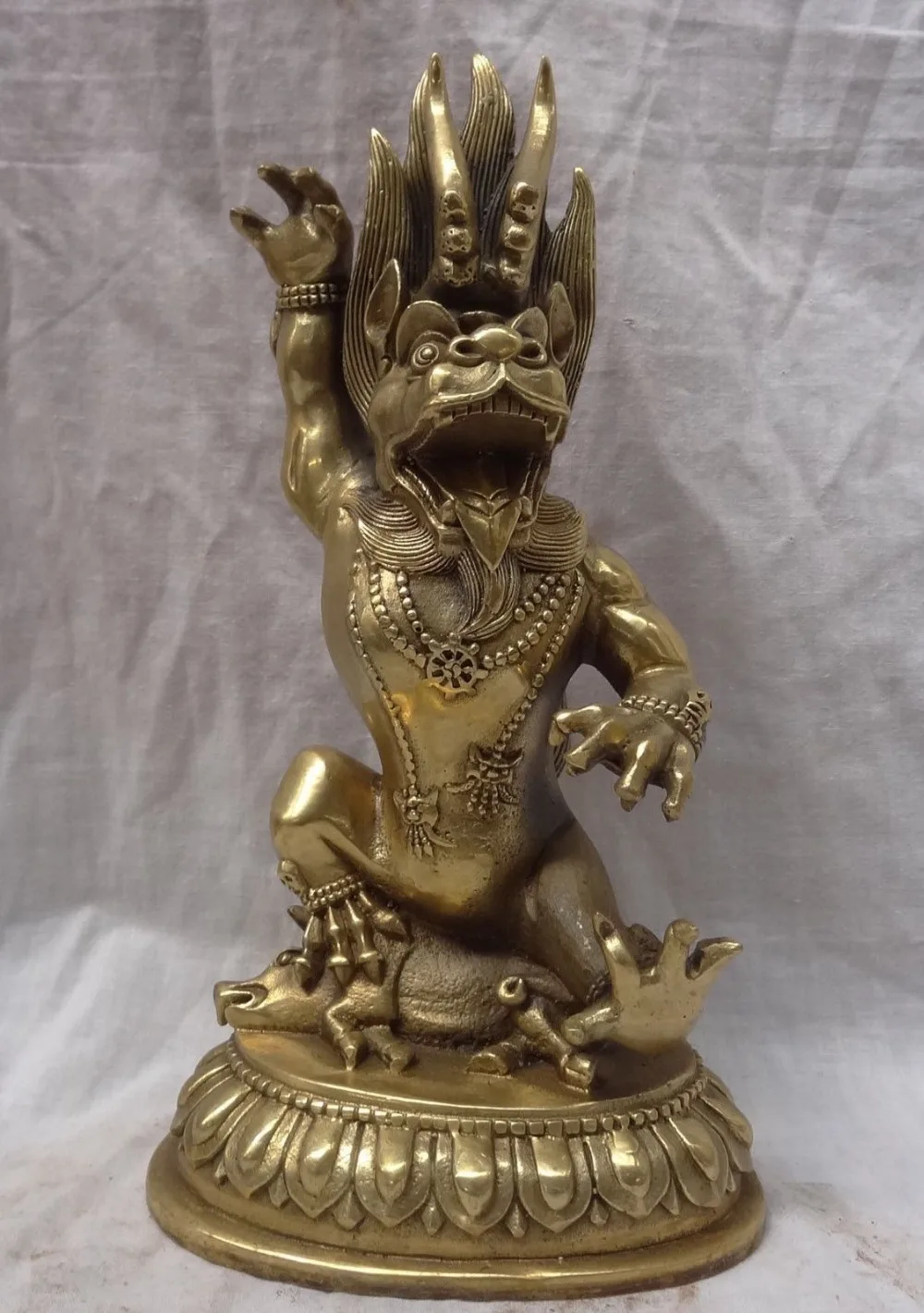 

9" Tibet Brass Buddhism Guard Warrior Dragon King Buddha Punish Demon Statue
