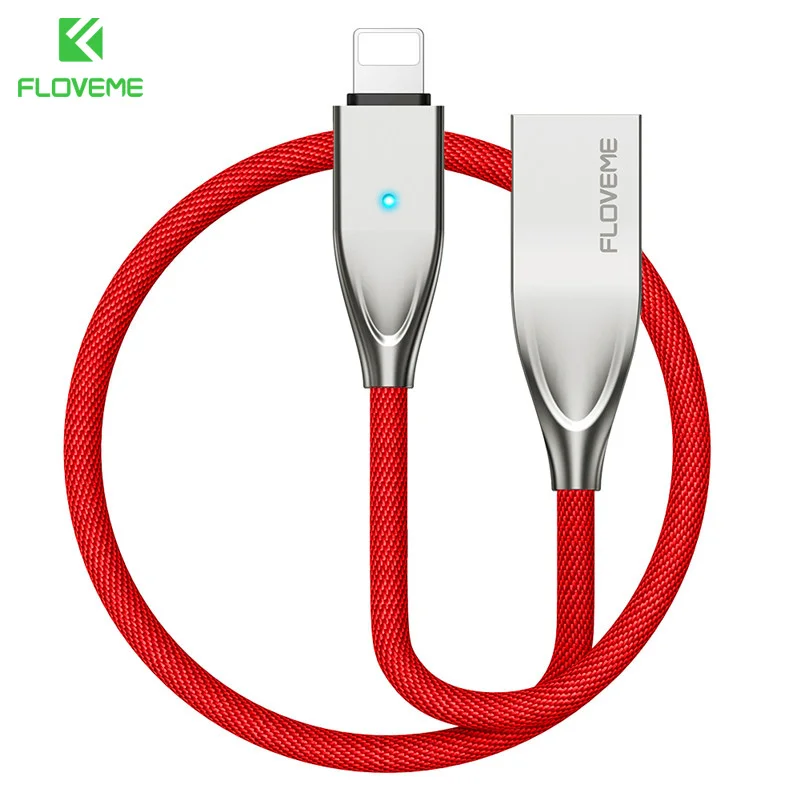 FLOVEME USB кабель с автоматическим отключением для iPhone X, 7 Plus, 5 В/2,1 A, светодиодный кабель для быстрой зарядки и синхронизации данных для Apple iPhone 10, 8, 5S, 6 S - Цвет: Red