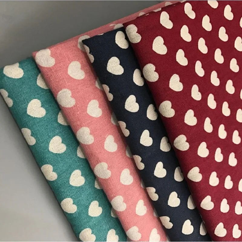 

Lovely Heart-Shape Printed Cotton Linen Patchwork Fabric Knitted Bad Sheet Material DIY Handmade Sewing Canvas Cloth For Pillow