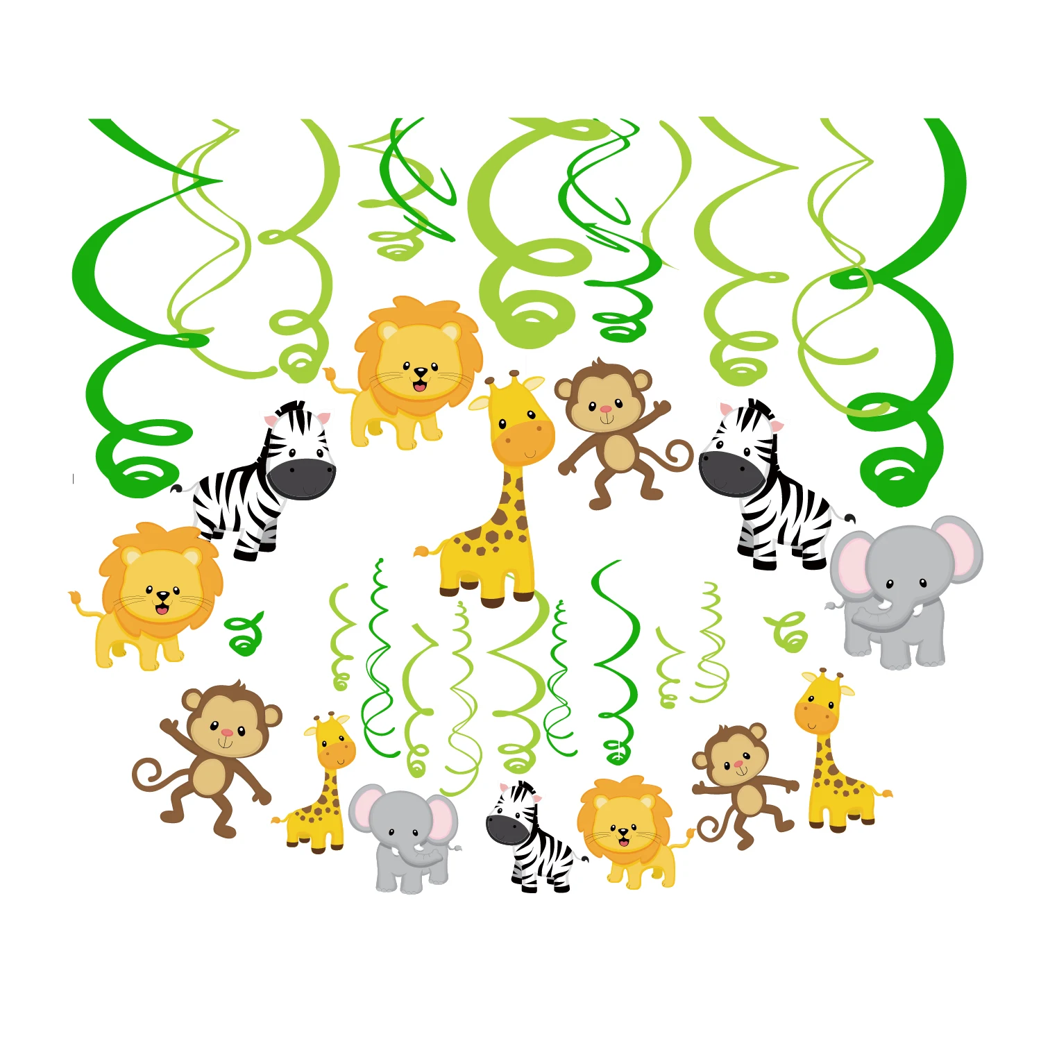 Сафари джунгли украшения для тематических вечеринок Мультяшные животные зоопарк висящая завитки спираль Детские День рождения Baby Shower вечерние свадебные сувениры