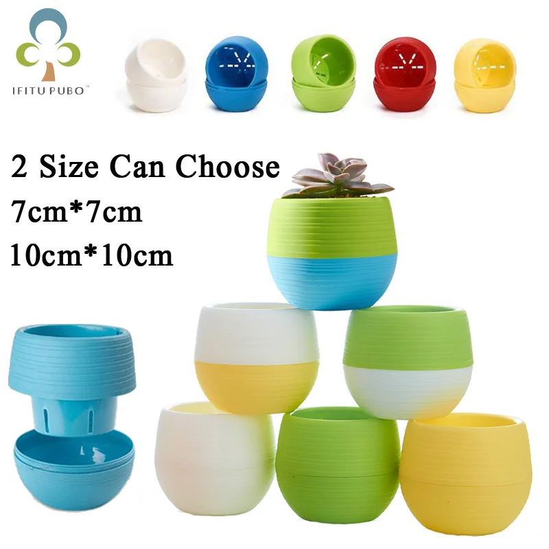 

Colourful 2pcs 2 Size Cute Round Home Garden Office Decor Planter Plastic Plant Flower Pots Garden Supplies Drop Shipping GYH