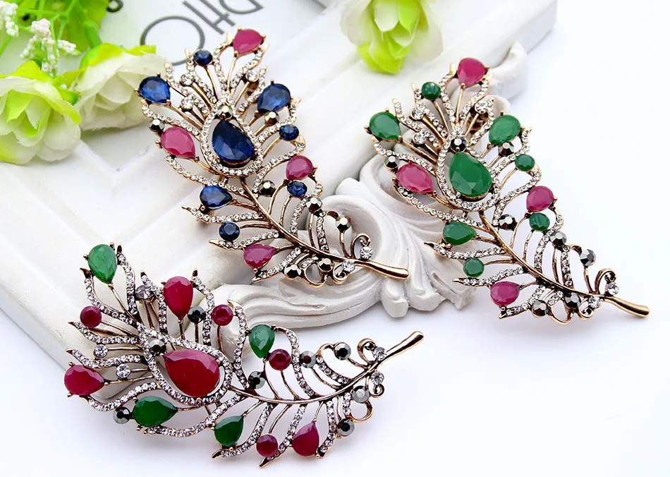 Hot Sale Exquisite Morocco Women Leaf Brooches Gold Plating Feather Design High Quality Ladies Jewelry Festival Gift | Украшения и