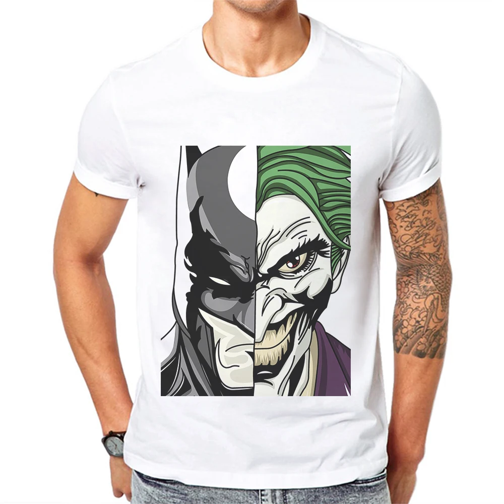 

2019 Newest Popular Mens T-Shirt Batman And Joker Printed 100% Cotton O-Neck Short Sleeve Man Tops Tee Shirts Funny Men T Shirt