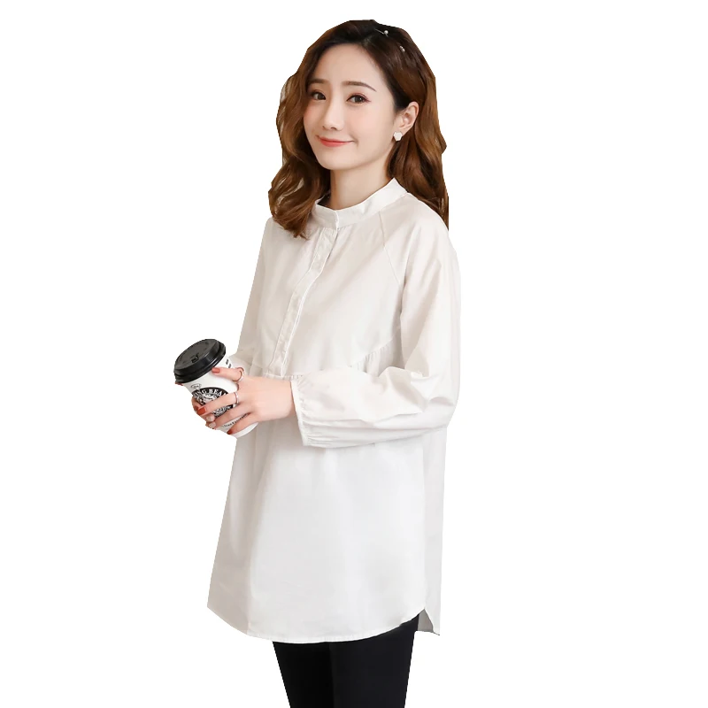 

Maternity Spring Plus Size Loose Cotton Tops White OL Long Shirt Blouse for Pregnant Women Pregnancy Casual Fashion Clothes 2019
