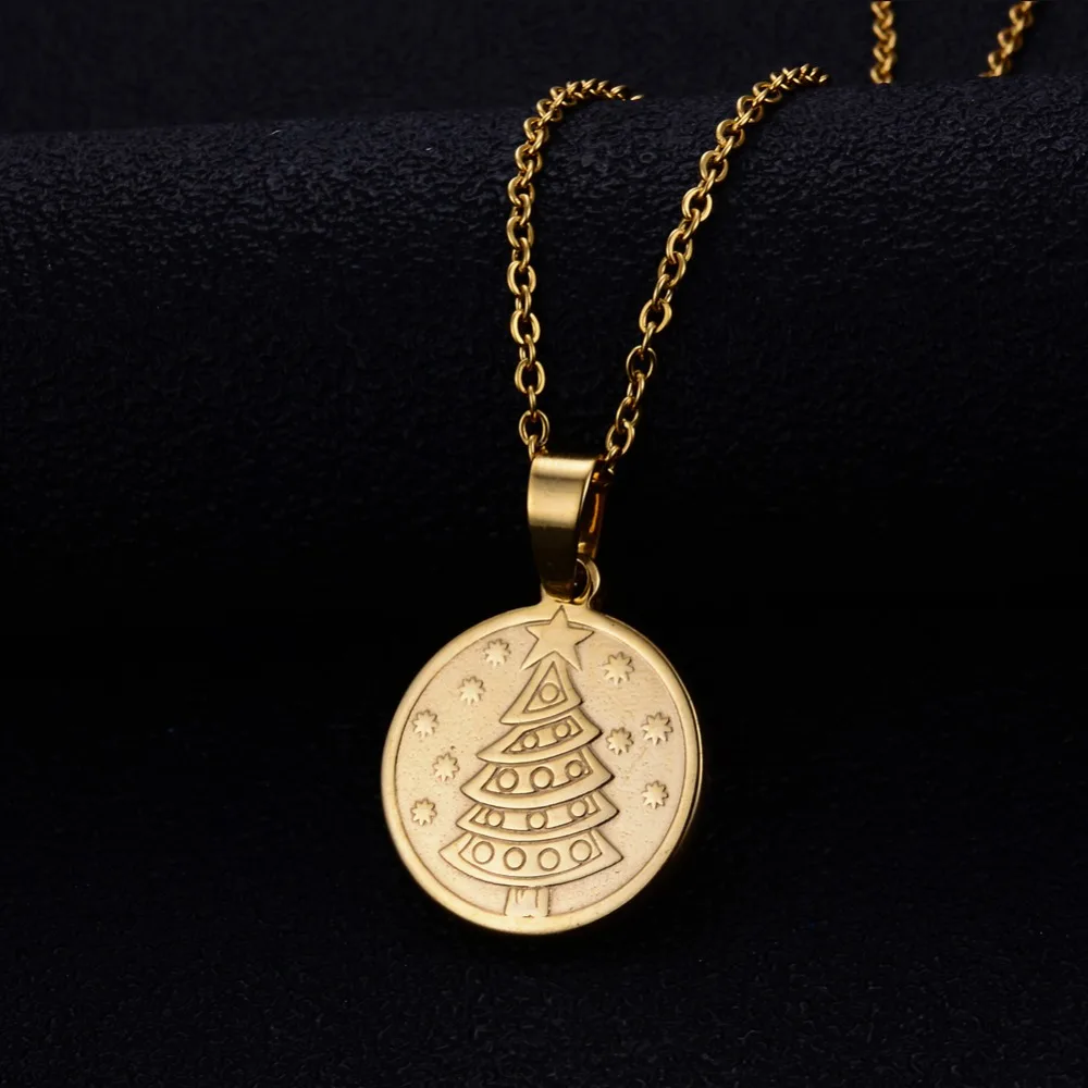 

Annayoyo Small Gold color Christmas steel pendant&bracelet for women men Stylish high quality glamour punk accessories
