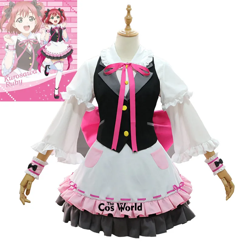 Love Live Sunshine Aqours Kurosawa рубиновое платье для горничной Униформа наряд аниме костюмы