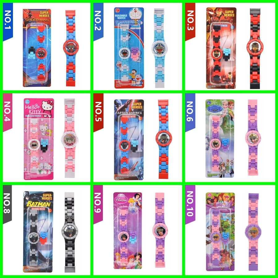 

Batman Spiderman hello kitty Watch Building Blocks Toy Figures Bricks Toys Compatible Legoed LegoING Watch for Children Kid Gift