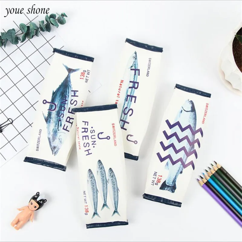 

1Pcs/lot Simple creative fun fish PU pencil case stationery student large capacity pencil bag chancery penalty