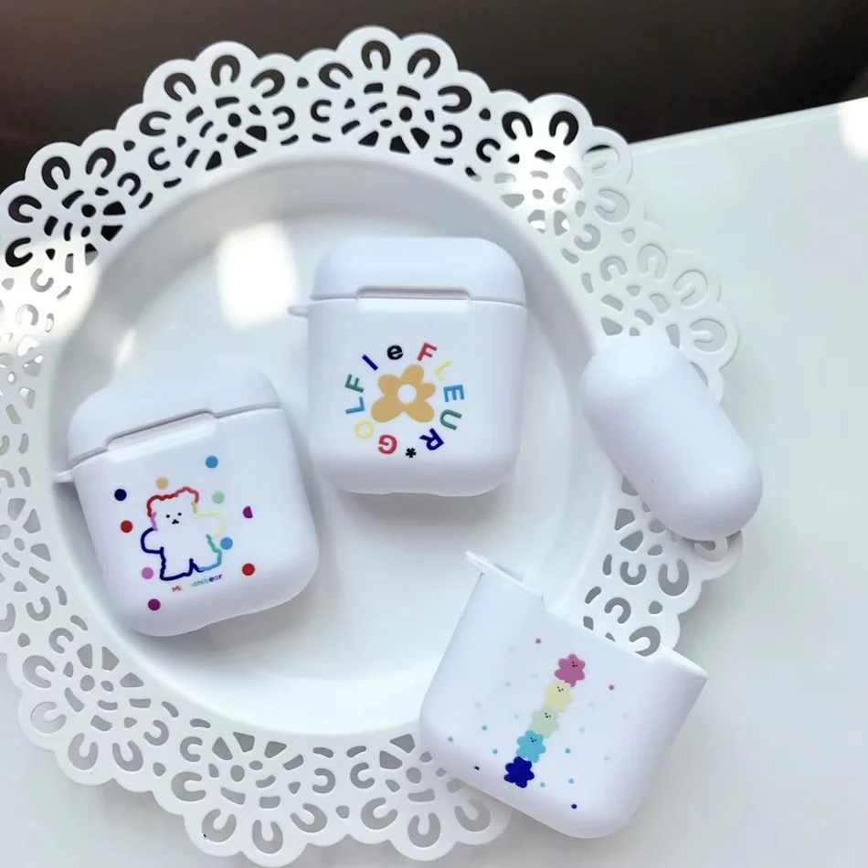 Чехол для AirPods 1/2, милый мультяшный Радужный медведь, разноцветный цветочный узор, чехол для наушников s для Apple Airpods 2, Мягкий защитный чехол