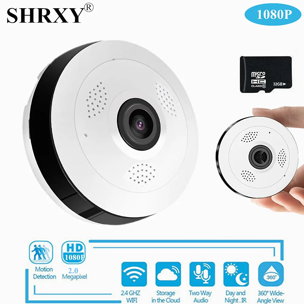 SHRXY 360 Degree Panoramic Wide Angle MINI Cctv Camera 1080P HD Wireless Smart IP Camera Fisheye