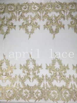 

5yards /lot mx305 # light gold floral best quality embroidery tulle mesh lace fabric for sawing wedding dress