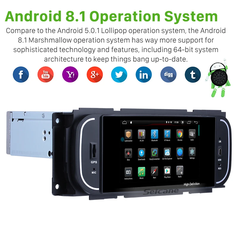 Discount Seicane Android 8.1 5 Inch Car Radio Stereo Navi GPS Unit Player for 2001 2002 2003 2004 2005 2006 2007 Chrysler 300M PT Cruiser 1