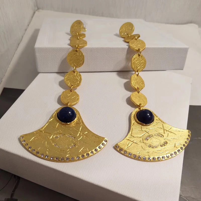 

Stud Earrings Women Brand Design Fan Shape Gold Color Retro Earrings