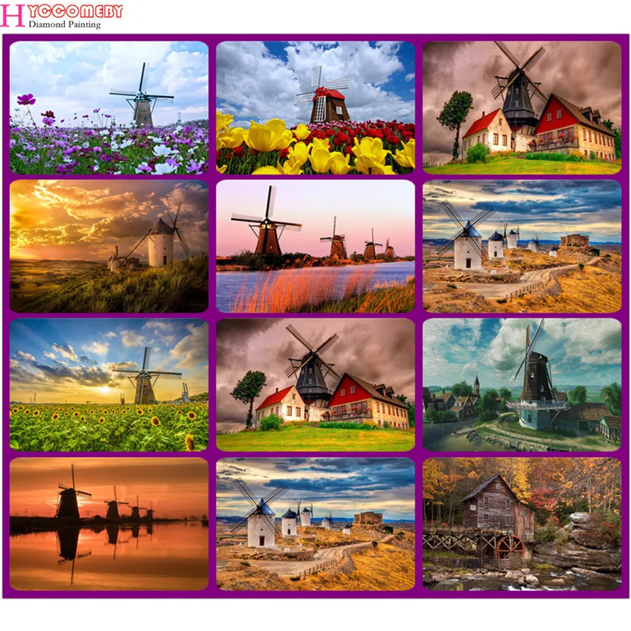 

Diamond Painting Dutch landscape windmill Diy Full Square Daimond Painting Painting Diamond for Living Room Decor Wall Art