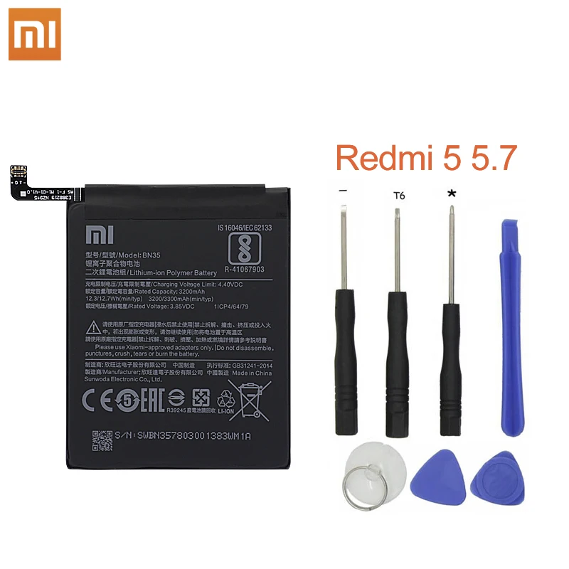 

Xiao Mi Phone Battery BN35 For Xiaomi Redmi 5 5.7" Replacement Battery 3200mAh High Capacity Phone Batteries Free Tools