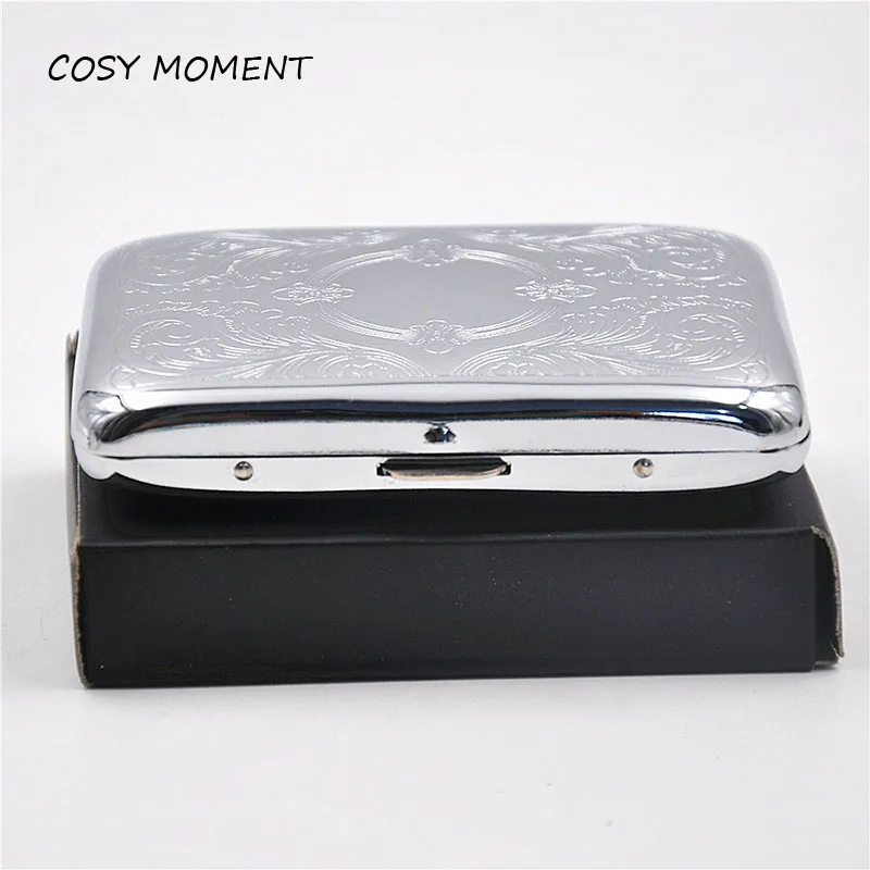 

COSY MOMENT 16pcs packing Cigarette Case Metal Slim Tobacco Pocket Box Storage Case Holder Wallet etui cigarettes boite YJ129