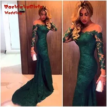 Bridesmaid Dress 2017 Dark Green mermaid Lace Custom made vestidod e festa long sleeves Handmade Party Dresses