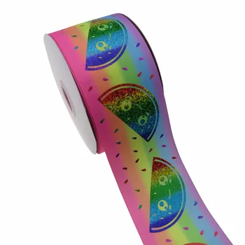

BOCA RIBBON rainbow hologram watermelon printed with rainbow grosgrain ribbon, DIY material