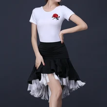 Новое Женское Платье для латинских танцев+ Топ танцевальная юбка с бахромой бальный костюм юбка с кисточками для соревнований Самба Танго сексуальное платье для латинских танцев